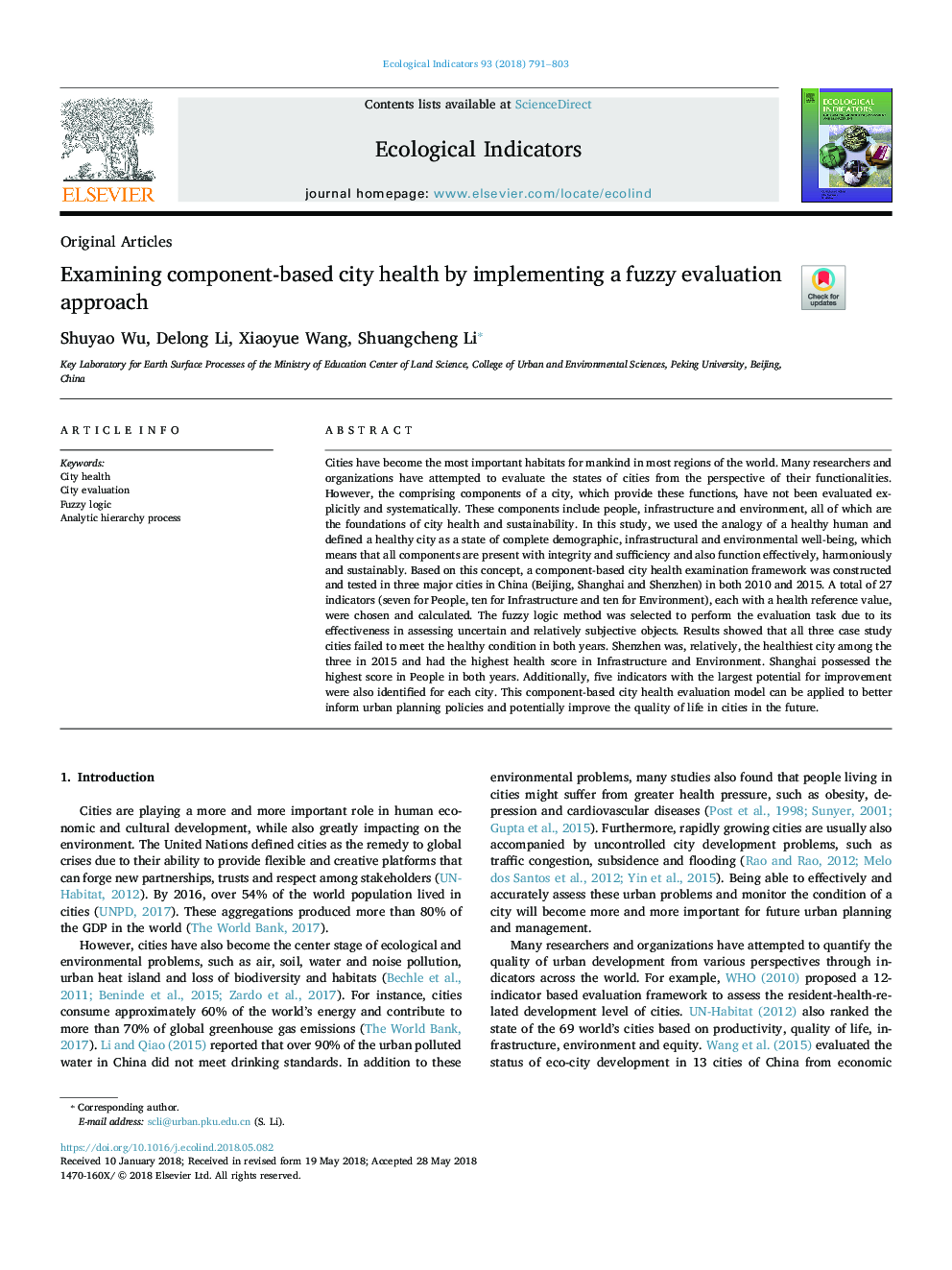 Examining component-based city health by implementing a fuzzy evaluation approach