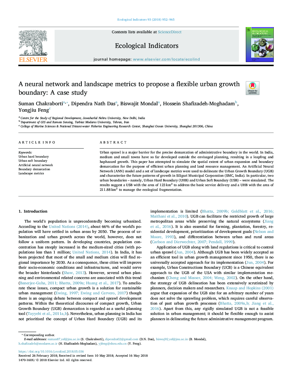 A neural network and landscape metrics to propose a flexible urban growth boundary: A case study