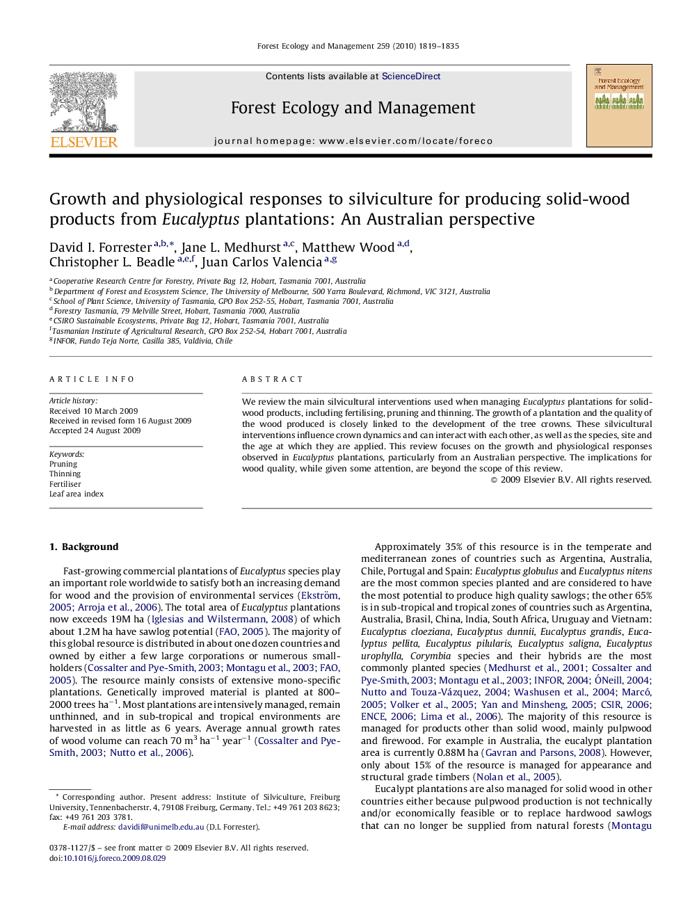 Growth and physiological responses to silviculture for producing solid-wood products from Eucalyptus plantations: An Australian perspective