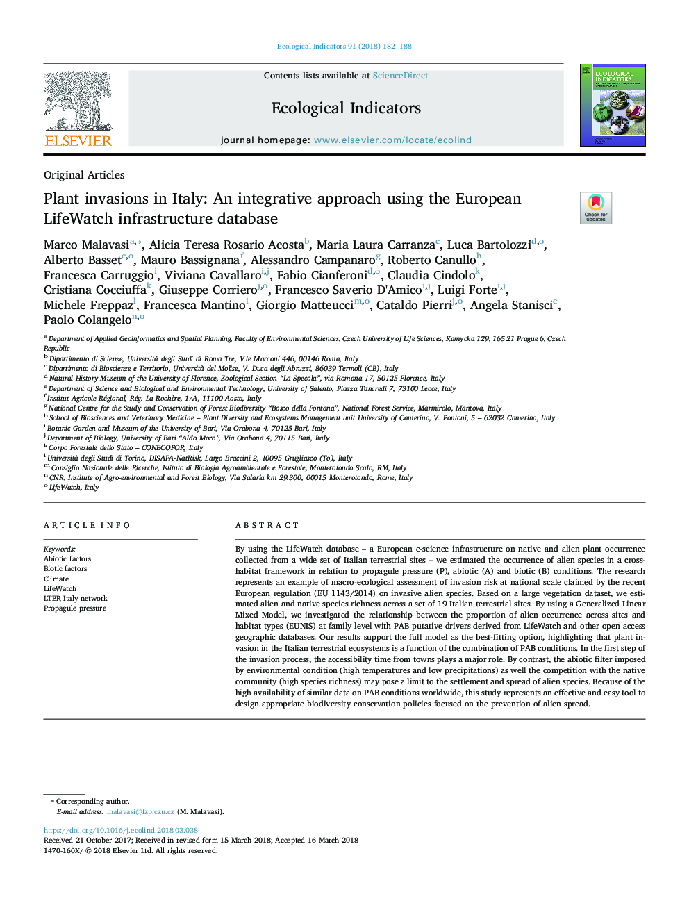 Plant invasions in Italy: An integrative approach using the European LifeWatch infrastructure database