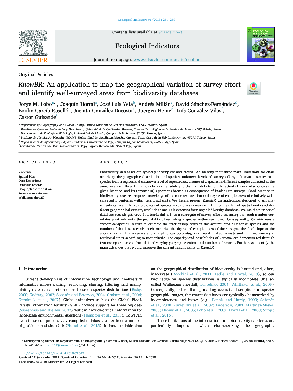 KnowBR: An application to map the geographical variation of survey effort and identify well-surveyed areas from biodiversity databases