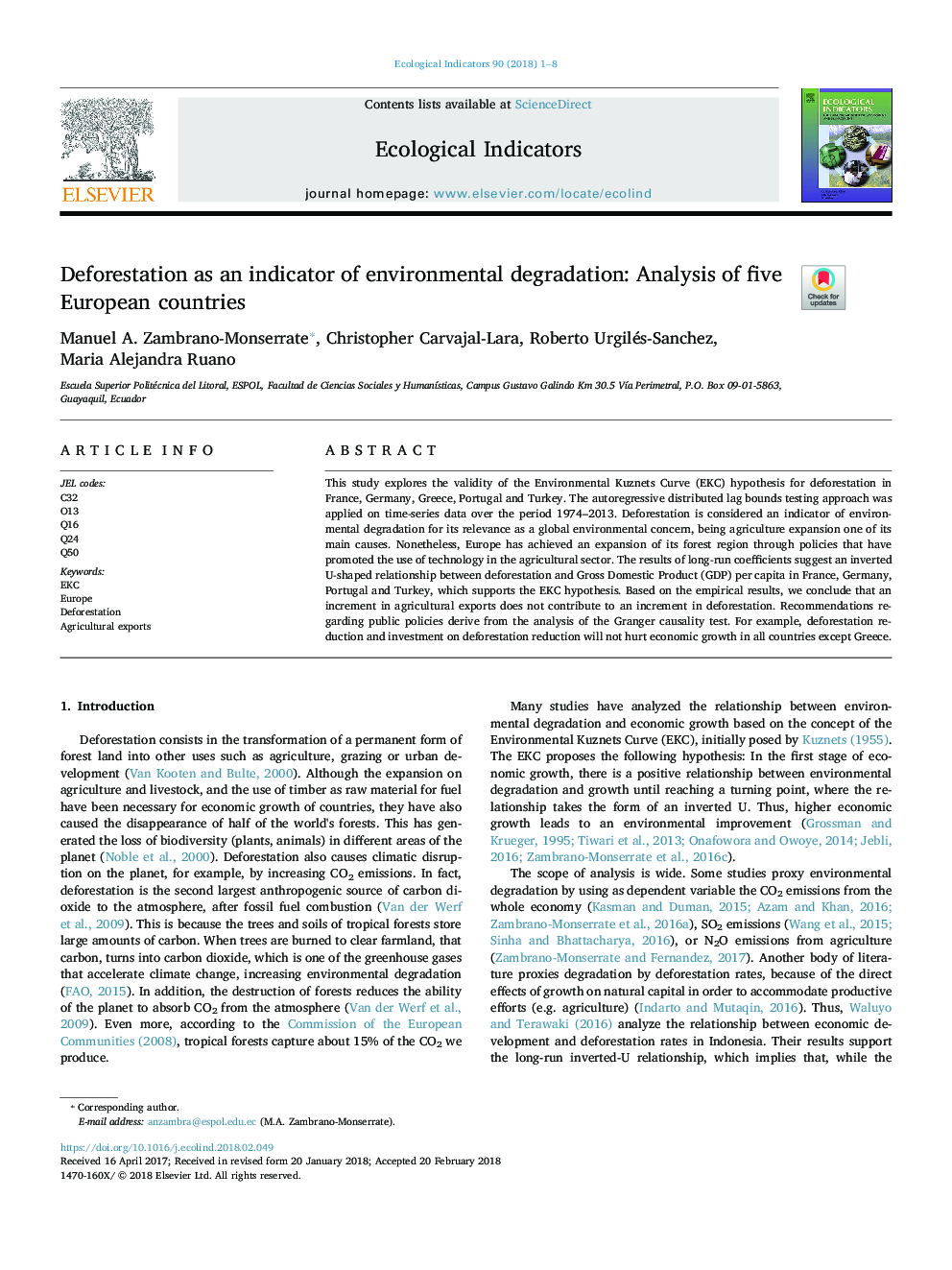 Deforestation as an indicator of environmental degradation: Analysis of five European countries