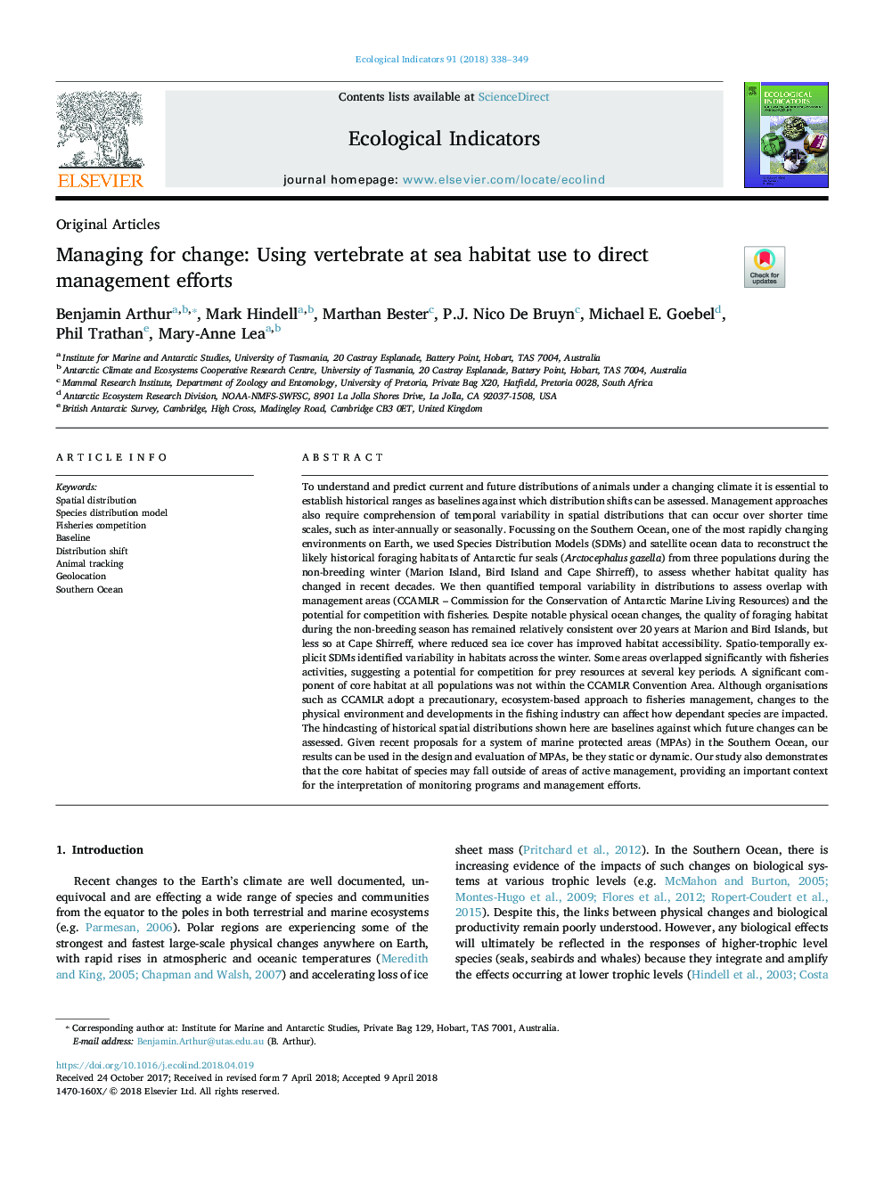 Managing for change: Using vertebrate at sea habitat use to direct management efforts