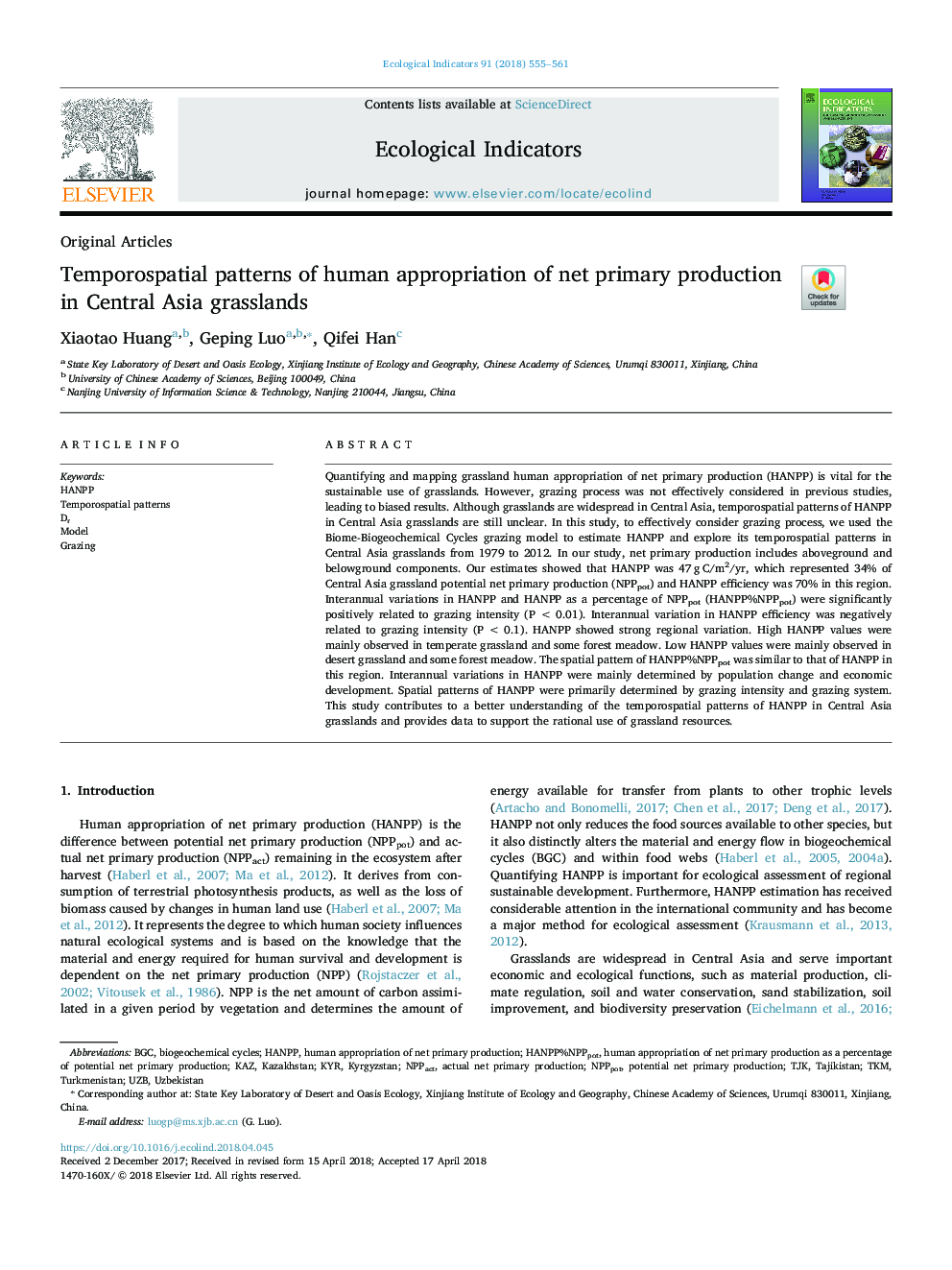 Temporospatial patterns of human appropriation of net primary production in Central Asia grasslands