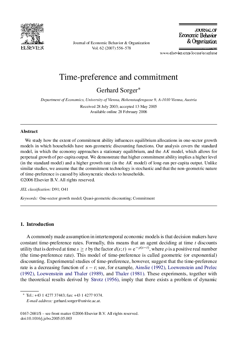 Time-preference and commitment