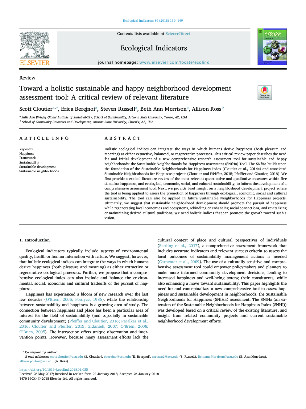 Toward a holistic sustainable and happy neighborhood development assessment tool: A critical review of relevant literature