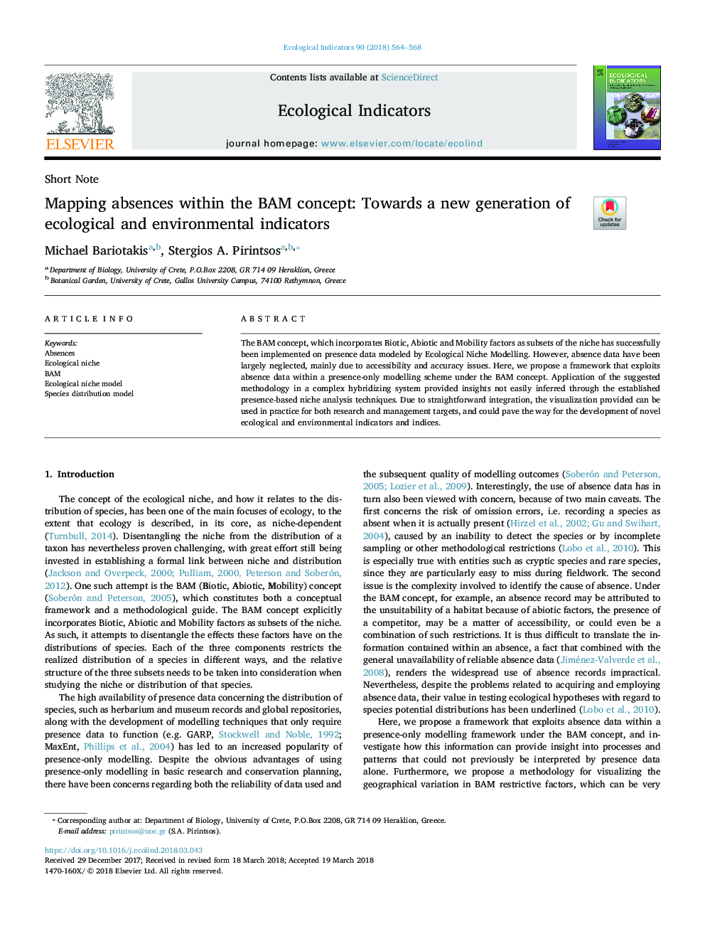 Mapping absences within the BAM concept: Towards a new generation of ecological and environmental indicators