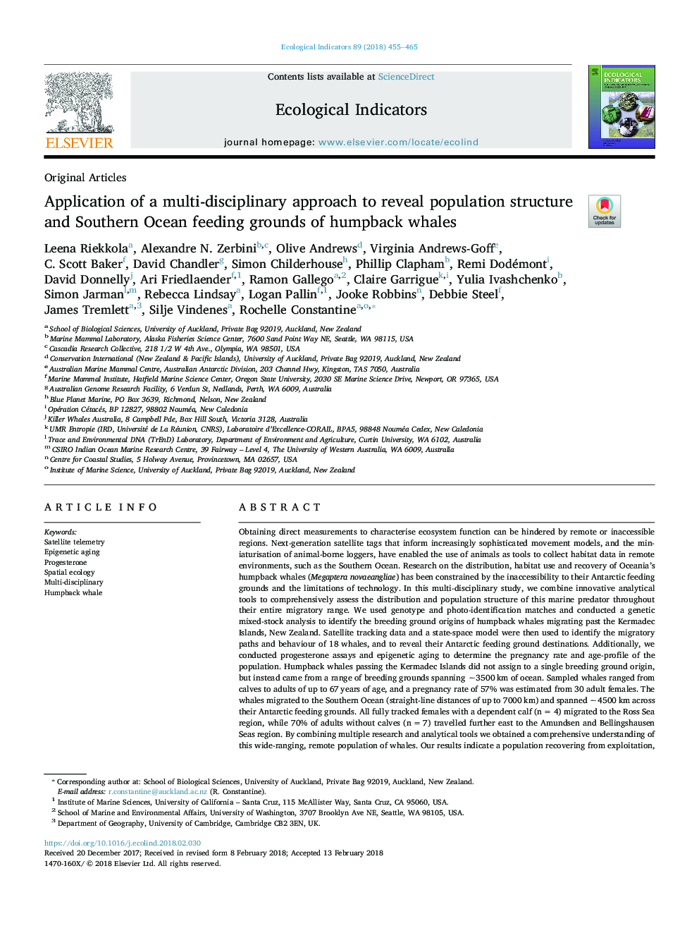 Application of a multi-disciplinary approach to reveal population structure and Southern Ocean feeding grounds of humpback whales