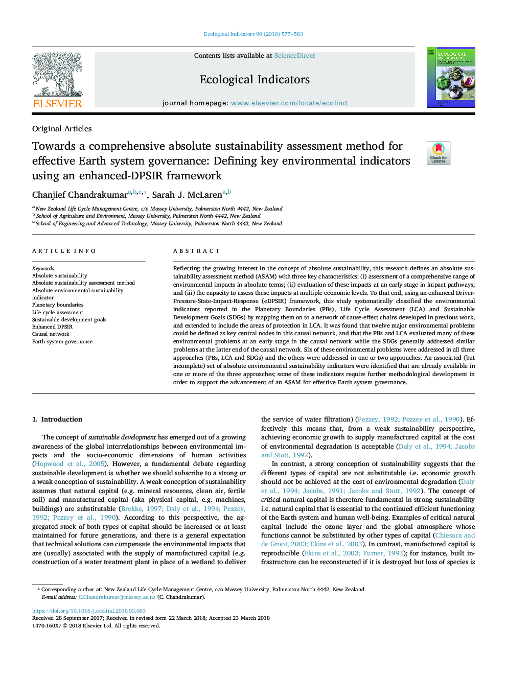 Towards a comprehensive absolute sustainability assessment method for effective Earth system governance: Defining key environmental indicators using an enhanced-DPSIR framework