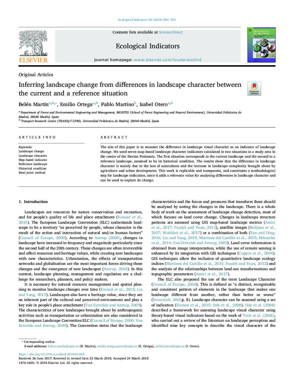 Inferring landscape change from differences in landscape character between the current and a reference situation