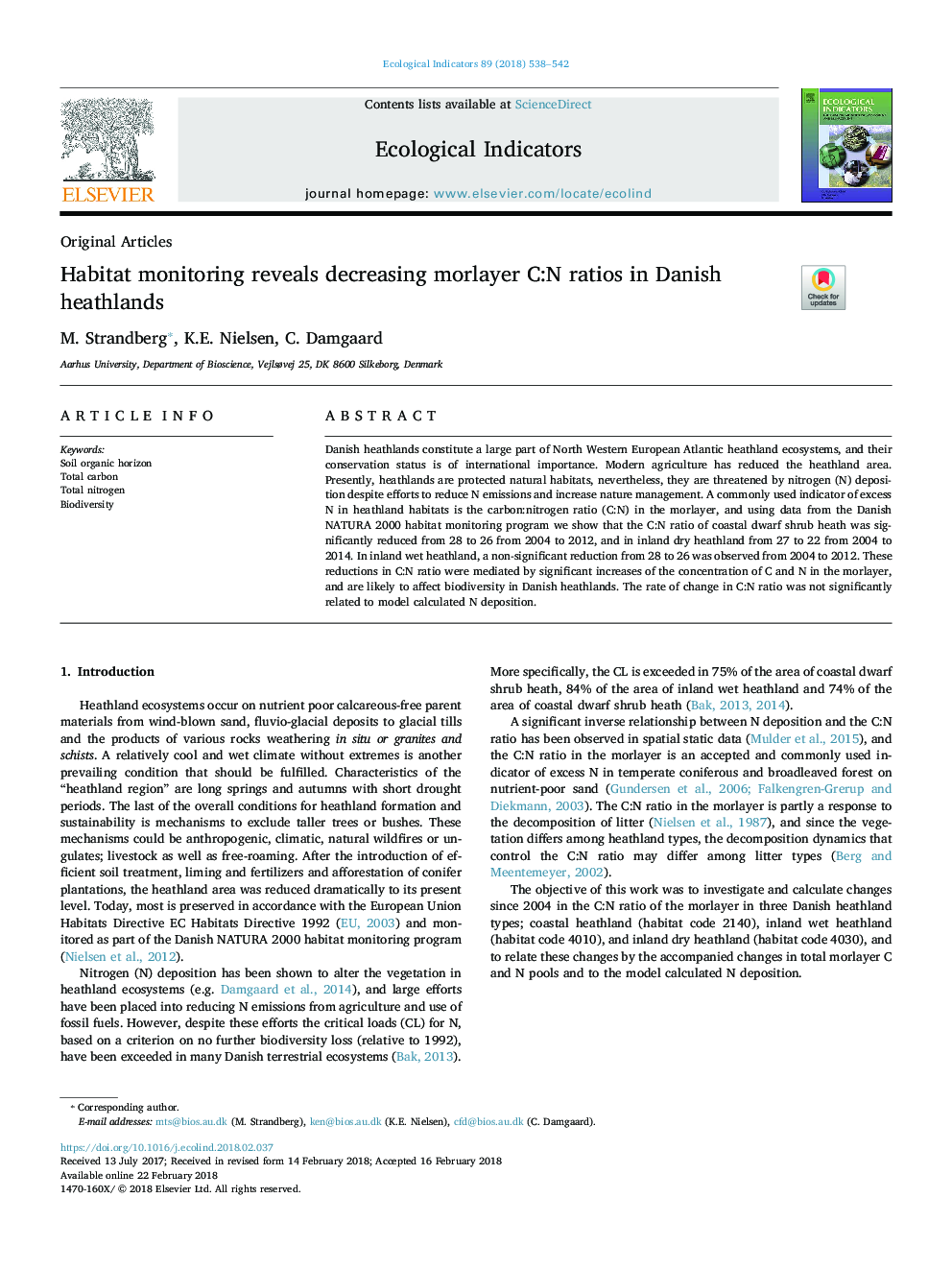 Habitat monitoring reveals decreasing morlayer C:N ratios in Danish heathlands