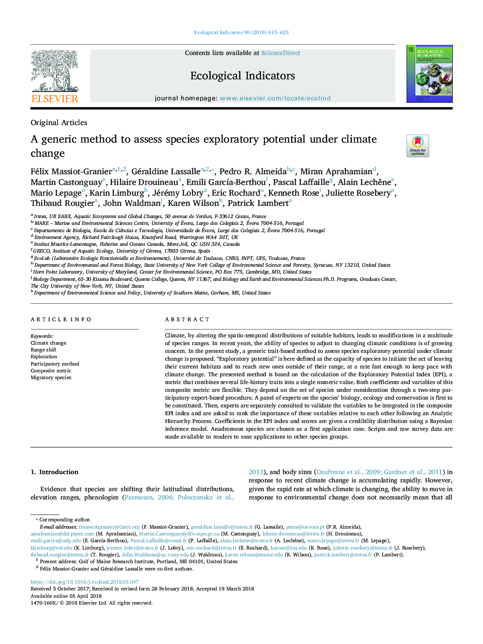 A generic method to assess species exploratory potential under climate change