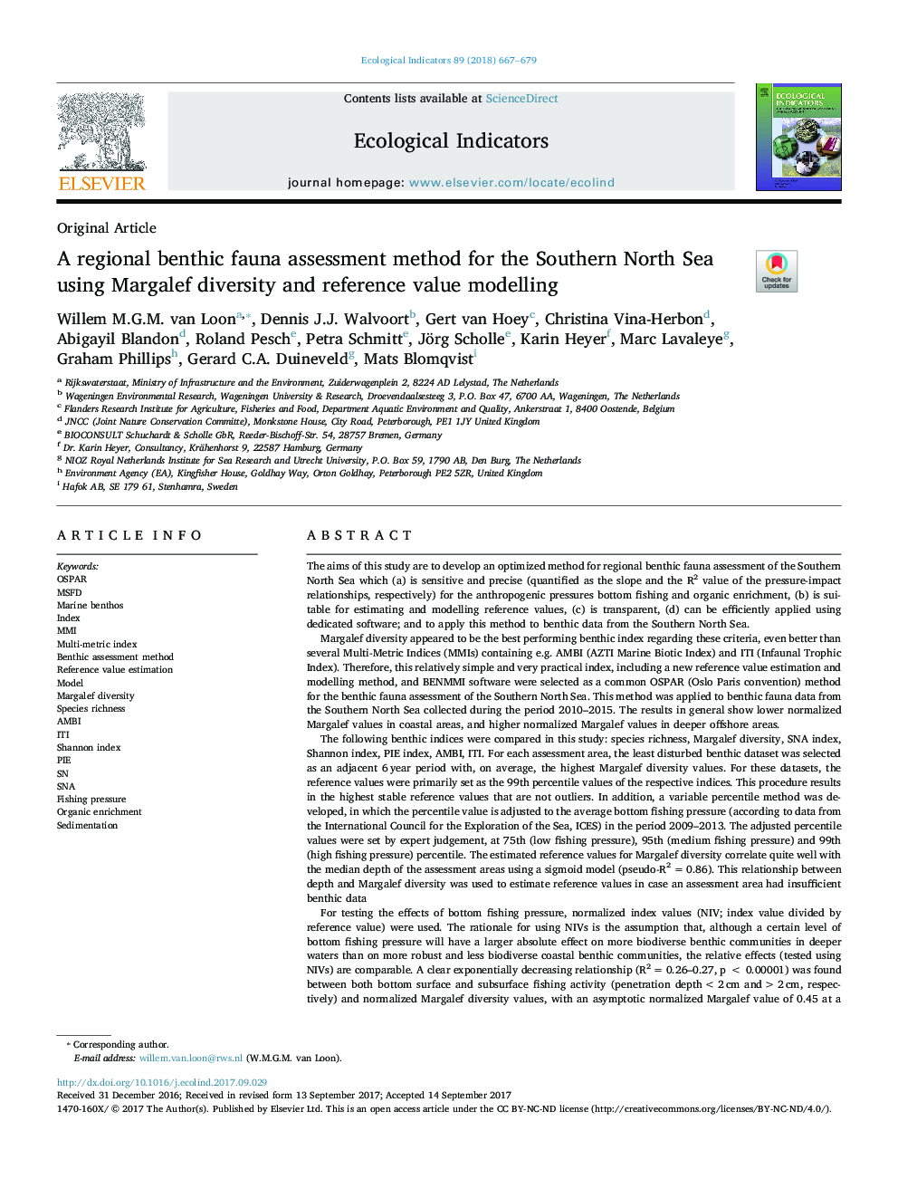 A regional benthic fauna assessment method for the Southern North Sea using Margalef diversity and reference value modelling