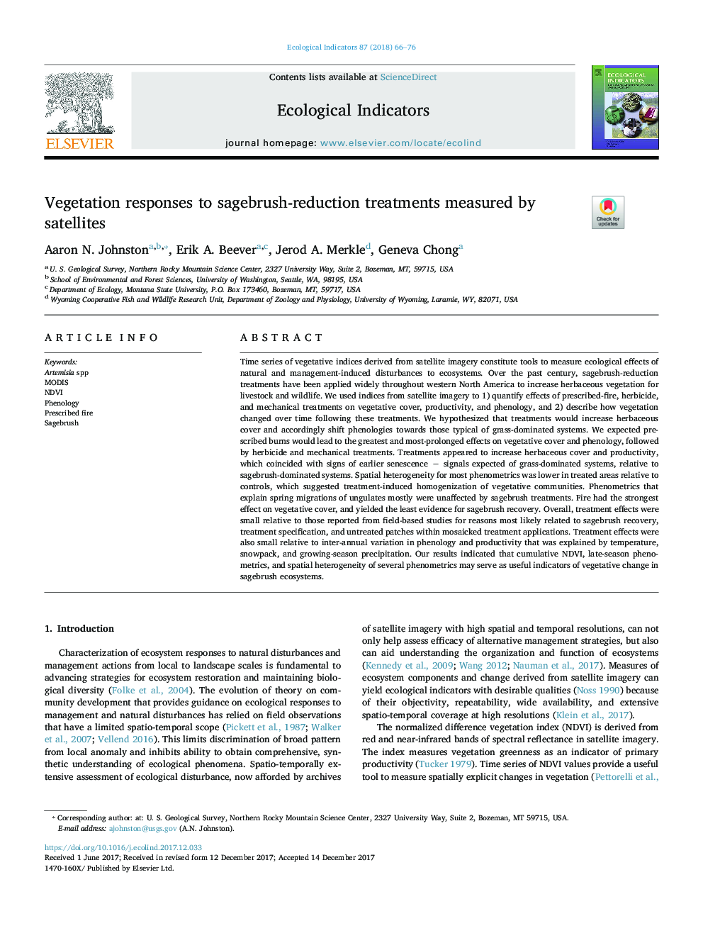 Vegetation responses to sagebrush-reduction treatments measured by satellites