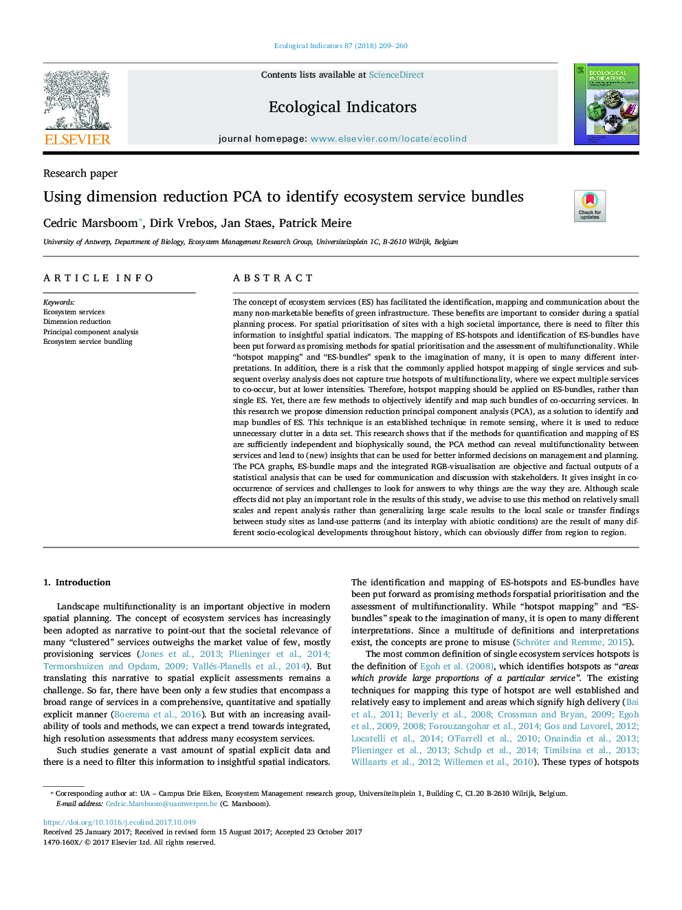 Using dimension reduction PCA to identify ecosystem service bundles