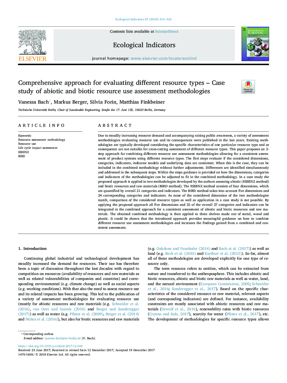 Comprehensive approach for evaluating different resource types - Case study of abiotic and biotic resource use assessment methodologies