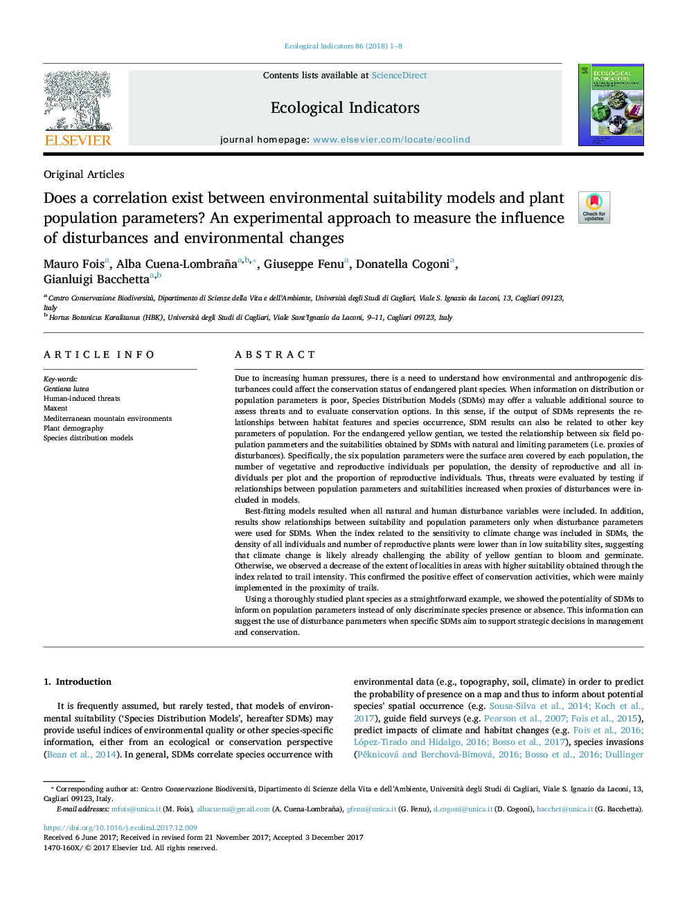 Does a correlation exist between environmental suitability models and plant population parameters? An experimental approach to measure the influence of disturbances and environmental changes