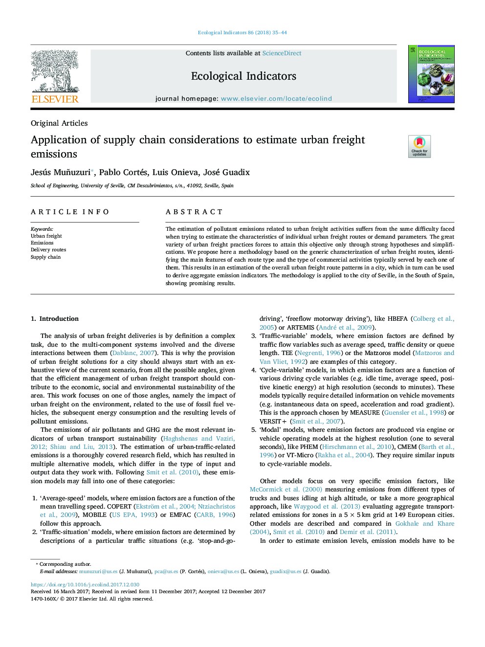 Application of supply chain considerations to estimate urban freight emissions