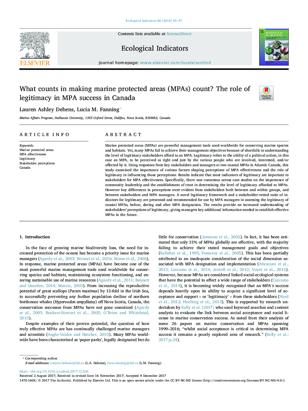 What counts in making marine protected areas (MPAs) count? The role of legitimacy in MPA success in Canada