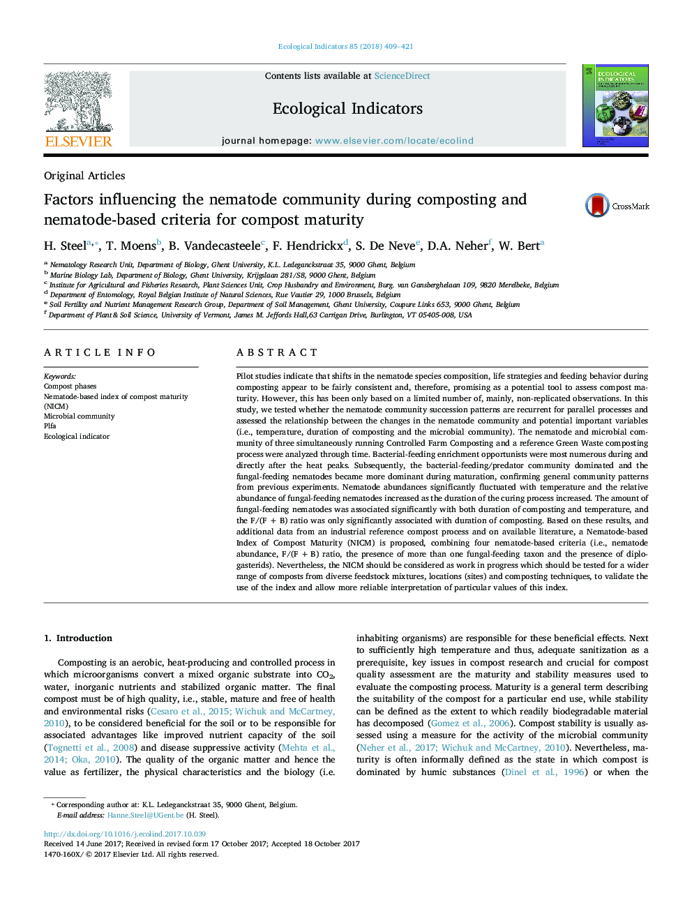 Factors influencing the nematode community during composting and nematode-based criteria for compost maturity