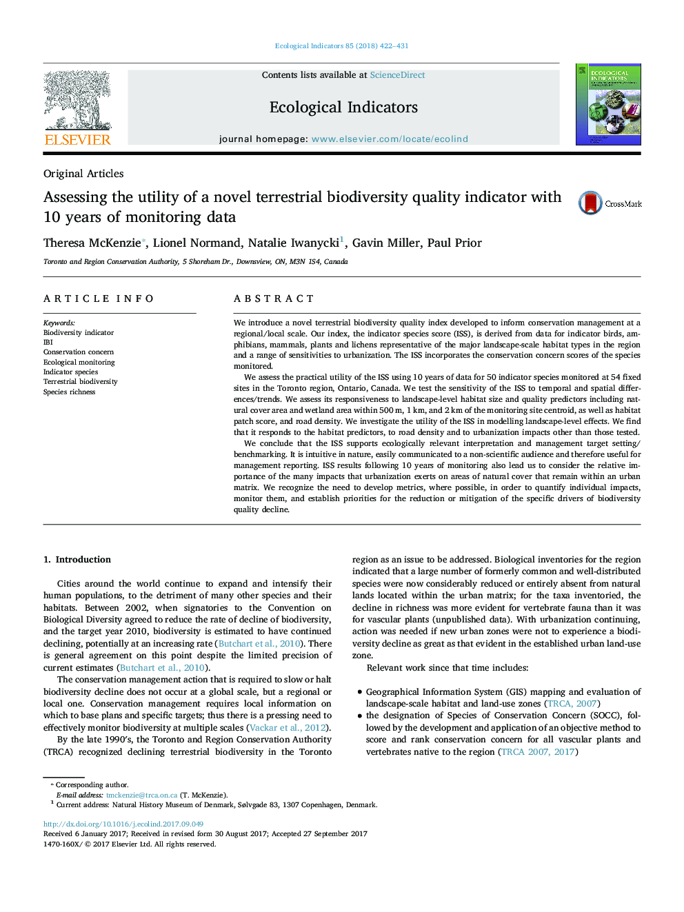 Assessing the utility of a novel terrestrial biodiversity quality indicator with 10 years of monitoring data