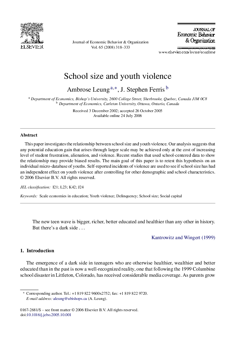 School size and youth violence