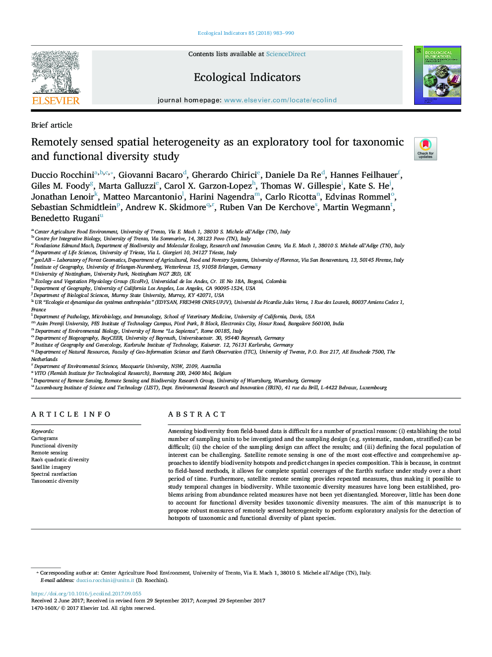 Remotely sensed spatial heterogeneity as an exploratory tool for taxonomic and functional diversity study