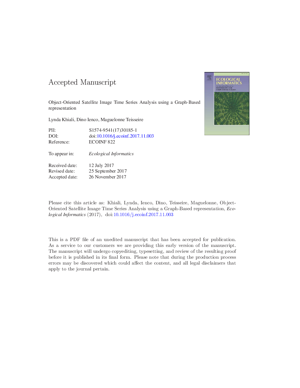 Object-oriented satellite image time series analysis using a graph-based representation