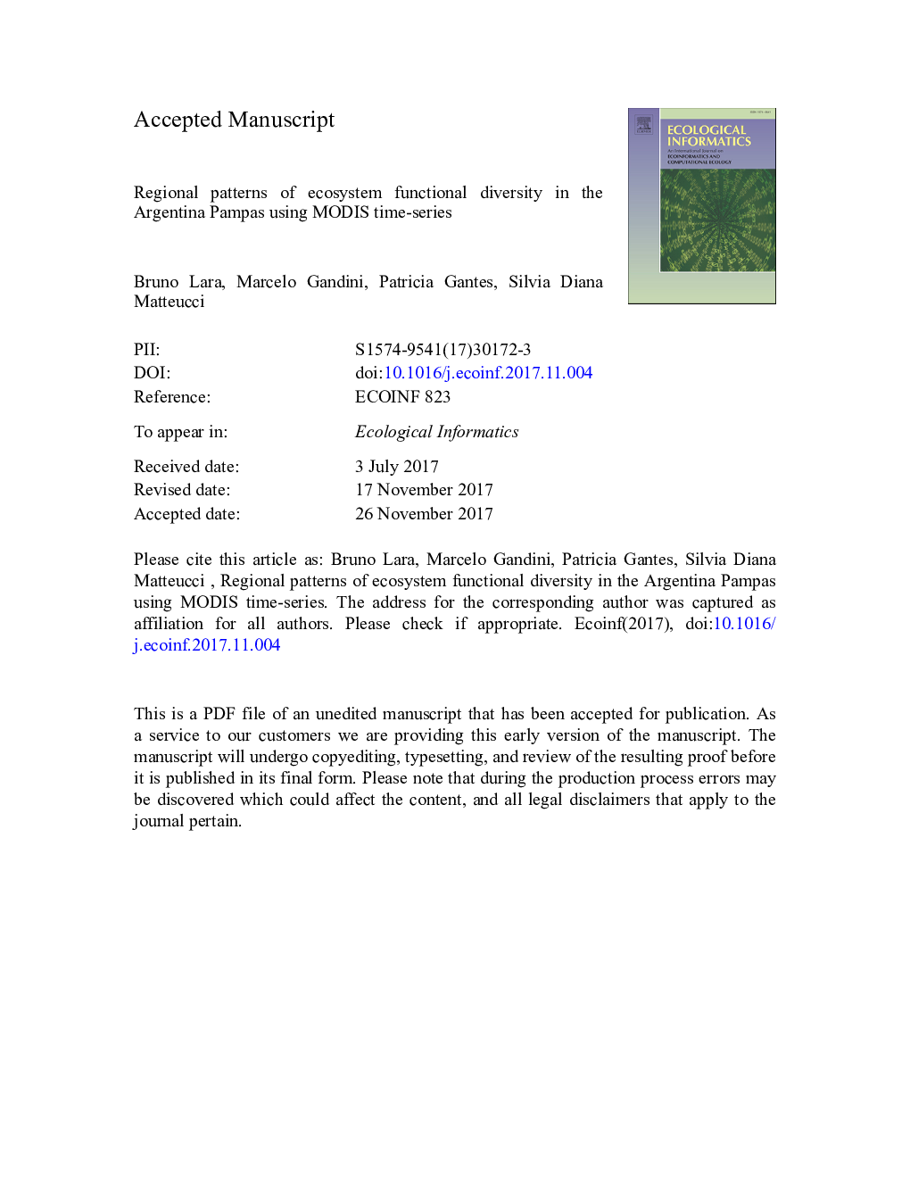 Regional patterns of ecosystem functional diversity in the Argentina Pampas using MODIS time-series