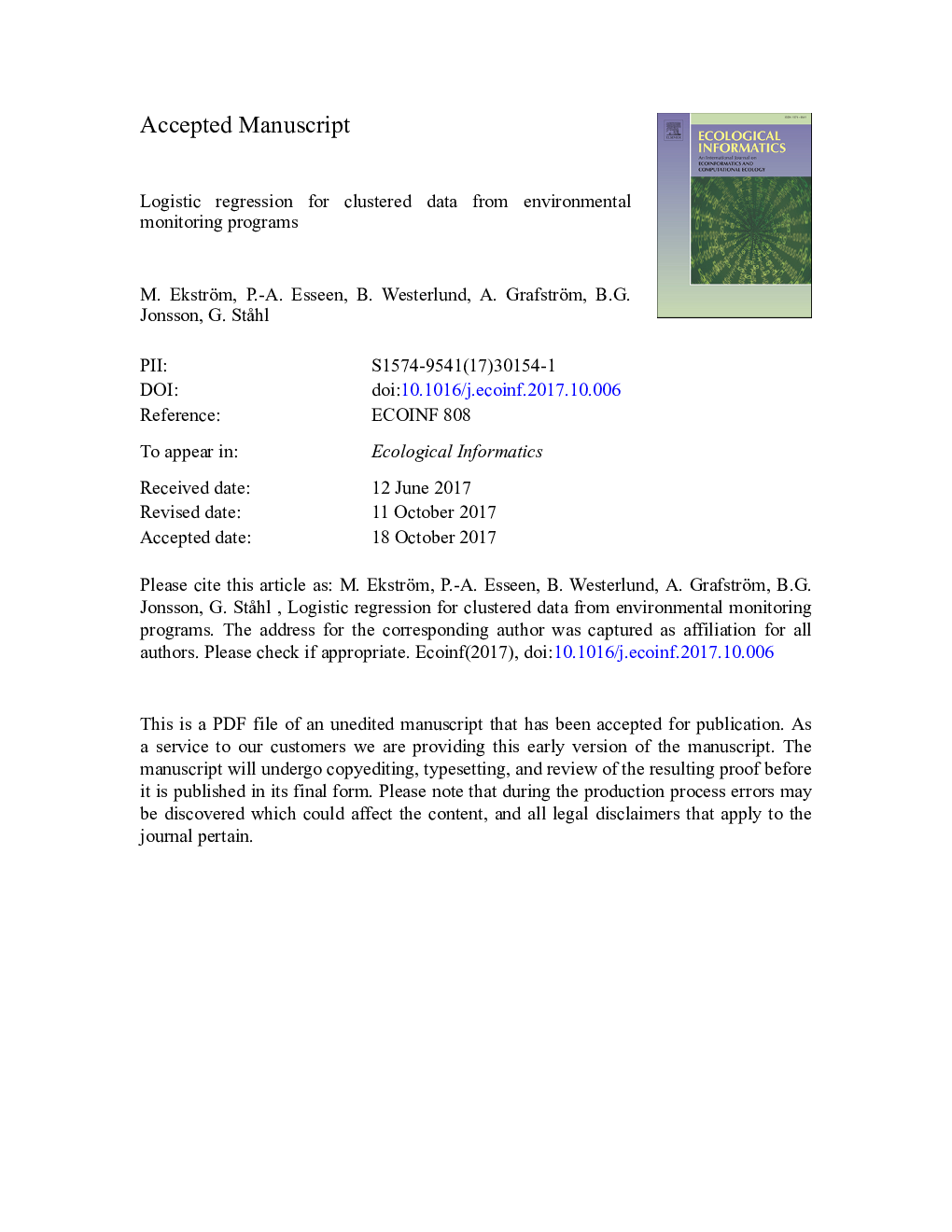 Logistic regression for clustered data from environmental monitoringÂ programs