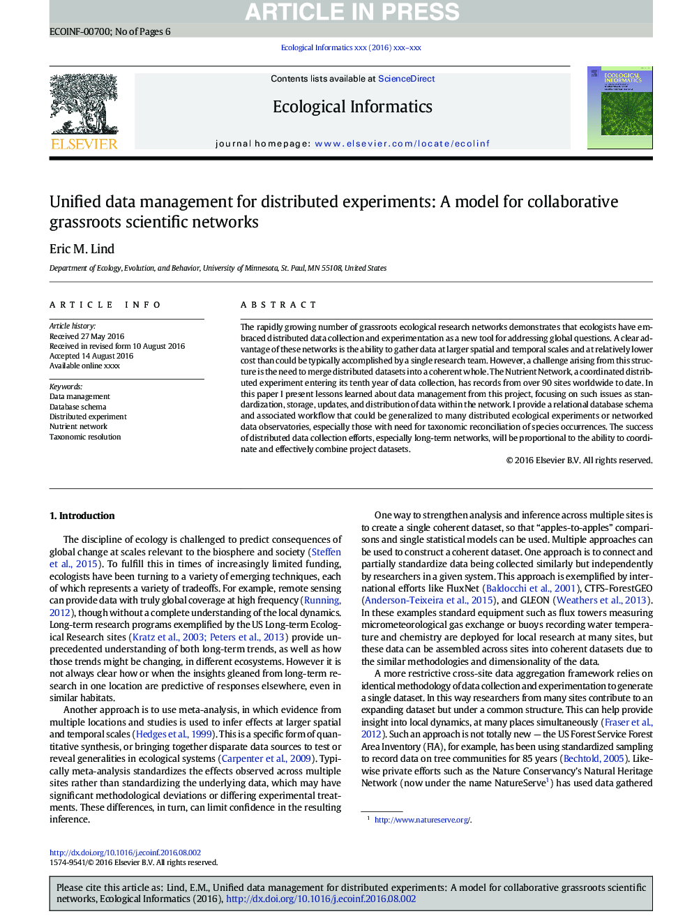 Unified data management for distributed experiments: A model for collaborative grassroots scientific networks