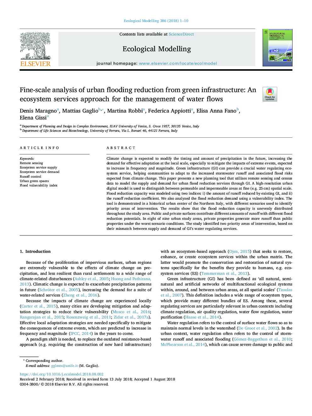 Fine-scale analysis of urban flooding reduction from green infrastructure: An ecosystem services approach for the management of water flows