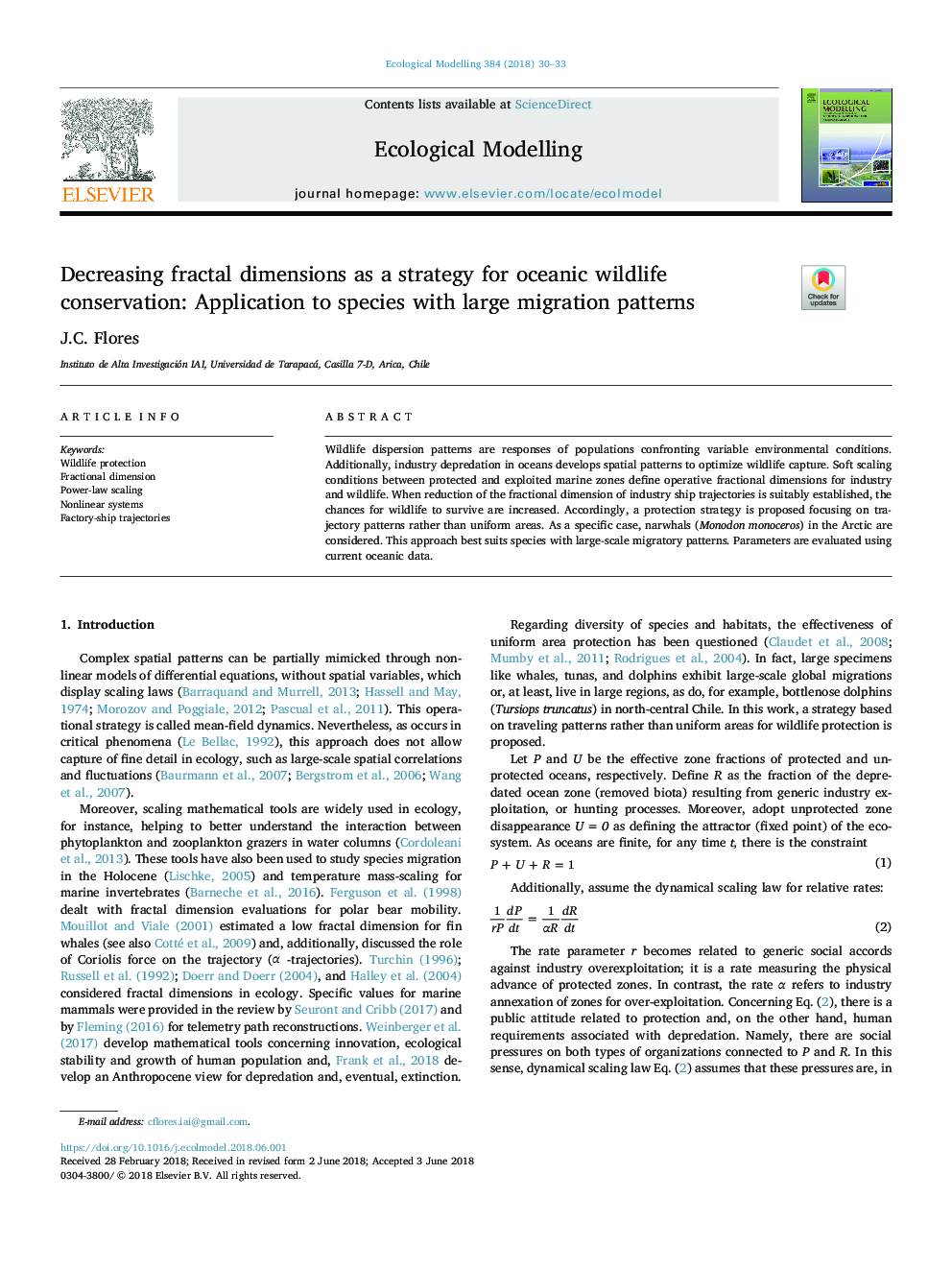 Decreasing fractal dimensions as a strategy for oceanic wildlife conservation: Application to species with large migration patterns