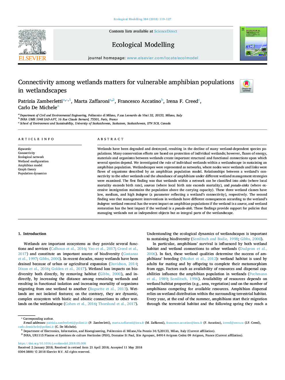 Connectivity among wetlands matters for vulnerable amphibian populations in wetlandscapes