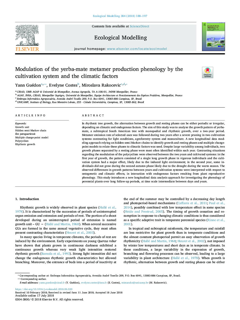 Modulation of the yerba-mate metamer production phenology by the cultivation system and the climatic factors