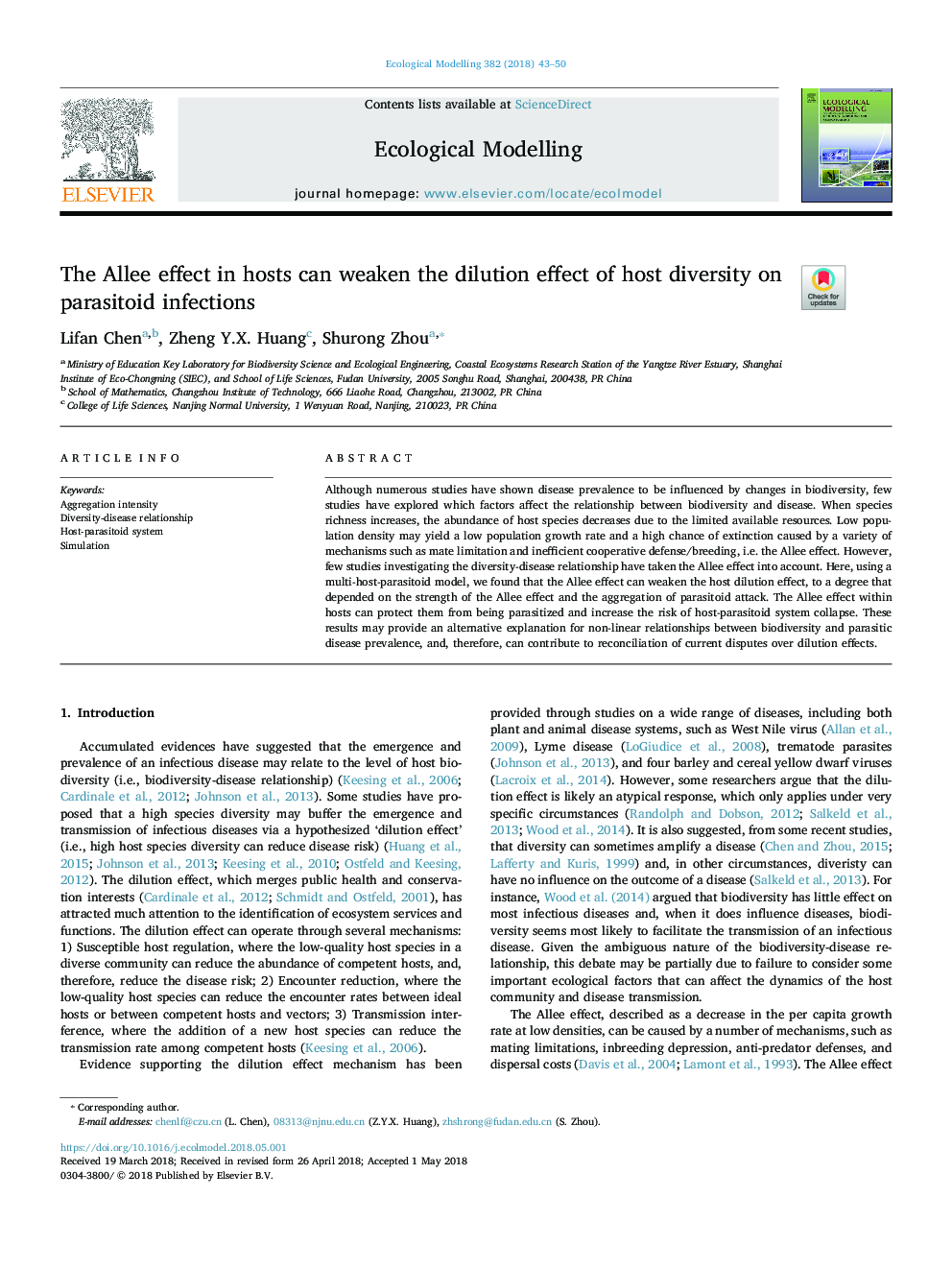 The Allee effect in hosts can weaken the dilution effect of host diversity on parasitoid infections