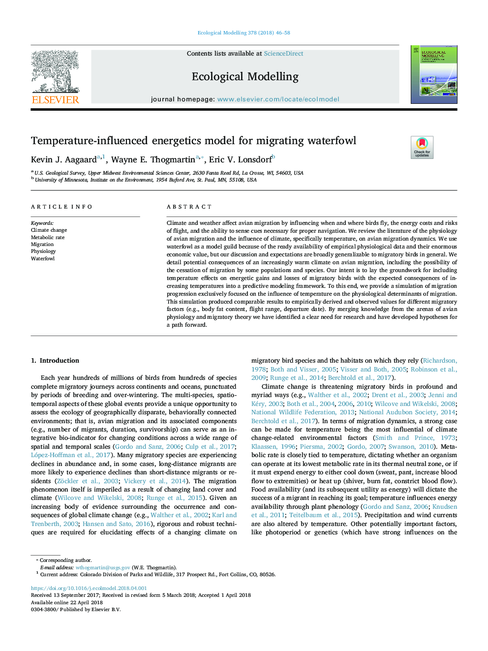 Temperature-influenced energetics model for migrating waterfowl