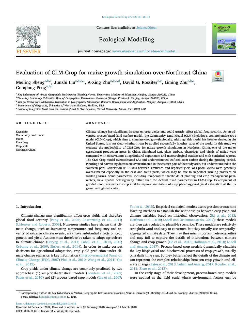 Evaluation of CLM-Crop for maize growth simulation over Northeast China