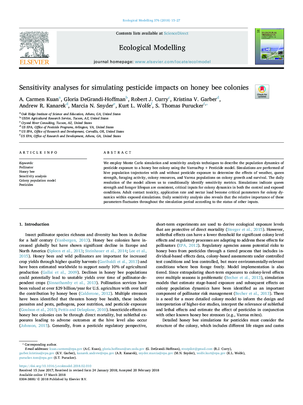 Sensitivity analyses for simulating pesticide impacts on honey bee colonies