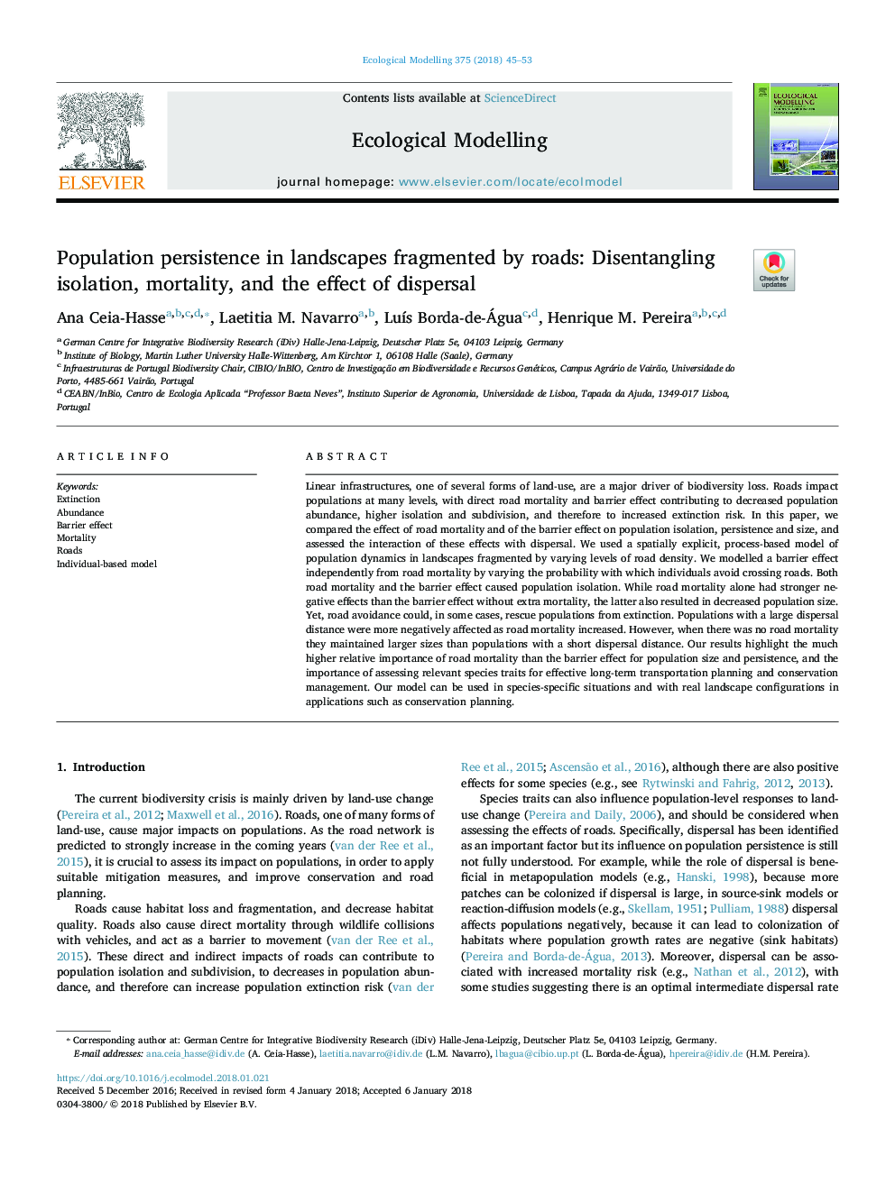 Population persistence in landscapes fragmented by roads: Disentangling isolation, mortality, and the effect of dispersal