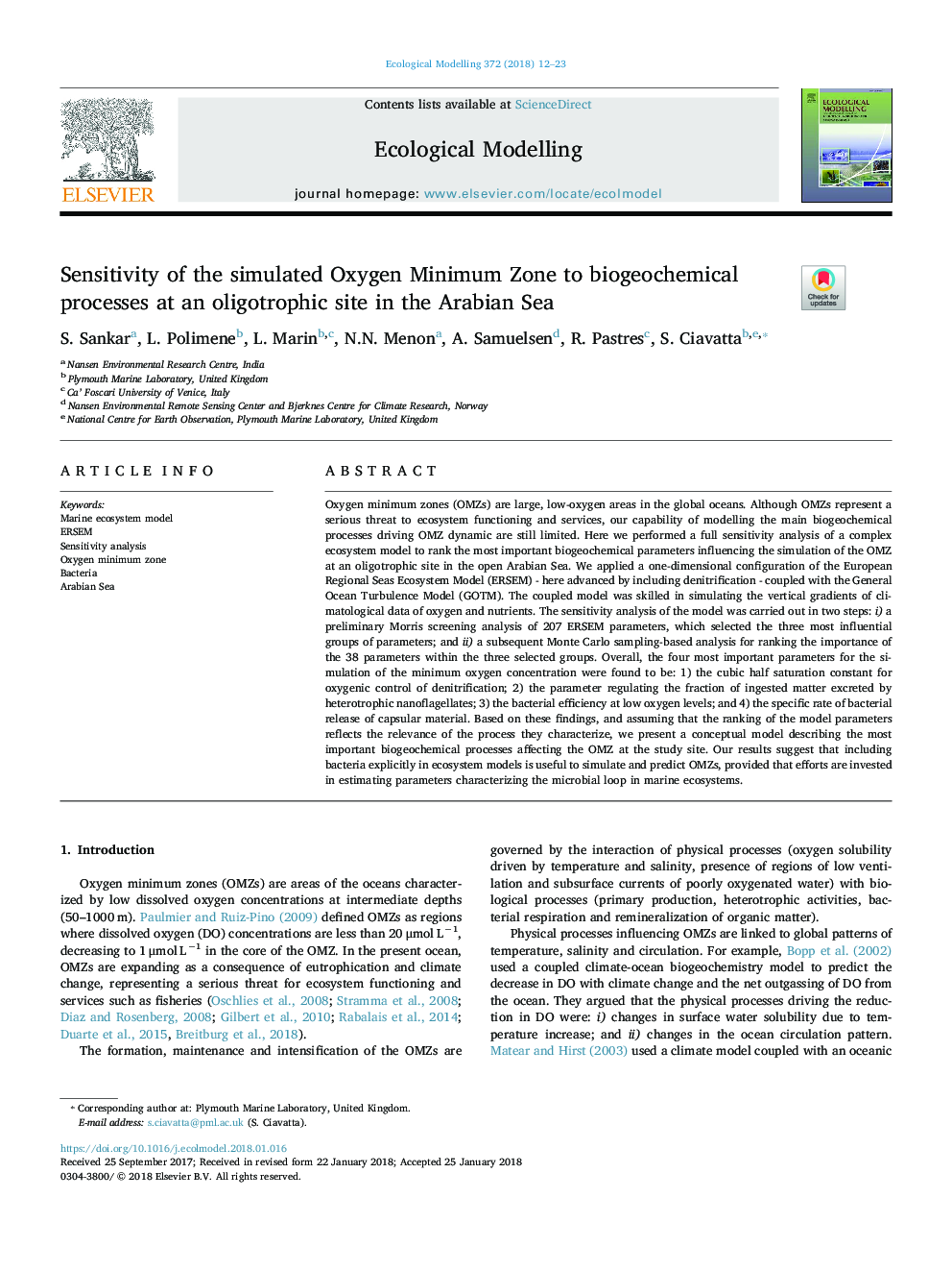 Sensitivity of the simulated Oxygen Minimum Zone to biogeochemical processes at an oligotrophic site in the Arabian Sea