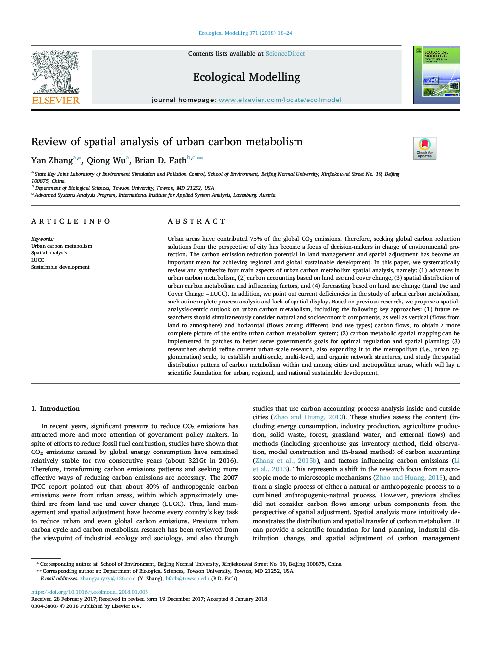 Review of spatial analysis of urban carbon metabolism