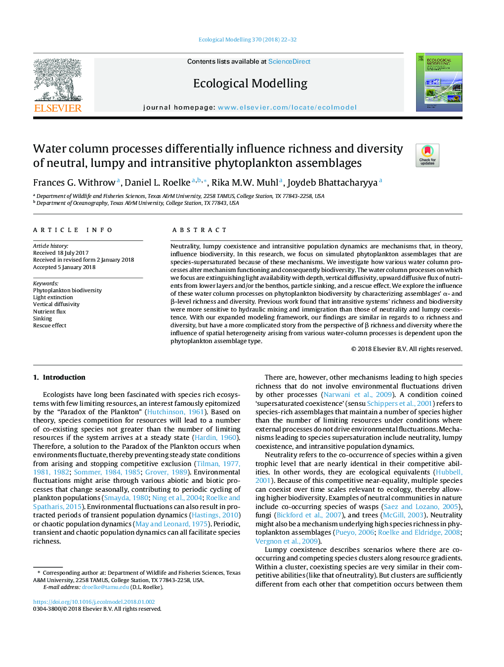 Water column processes differentially influence richness and diversity of neutral, lumpy and intransitive phytoplankton assemblages