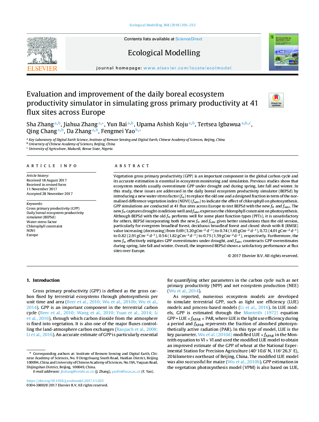 Evaluation and improvement of the daily boreal ecosystem productivity simulator in simulating gross primary productivity at 41 flux sites across Europe