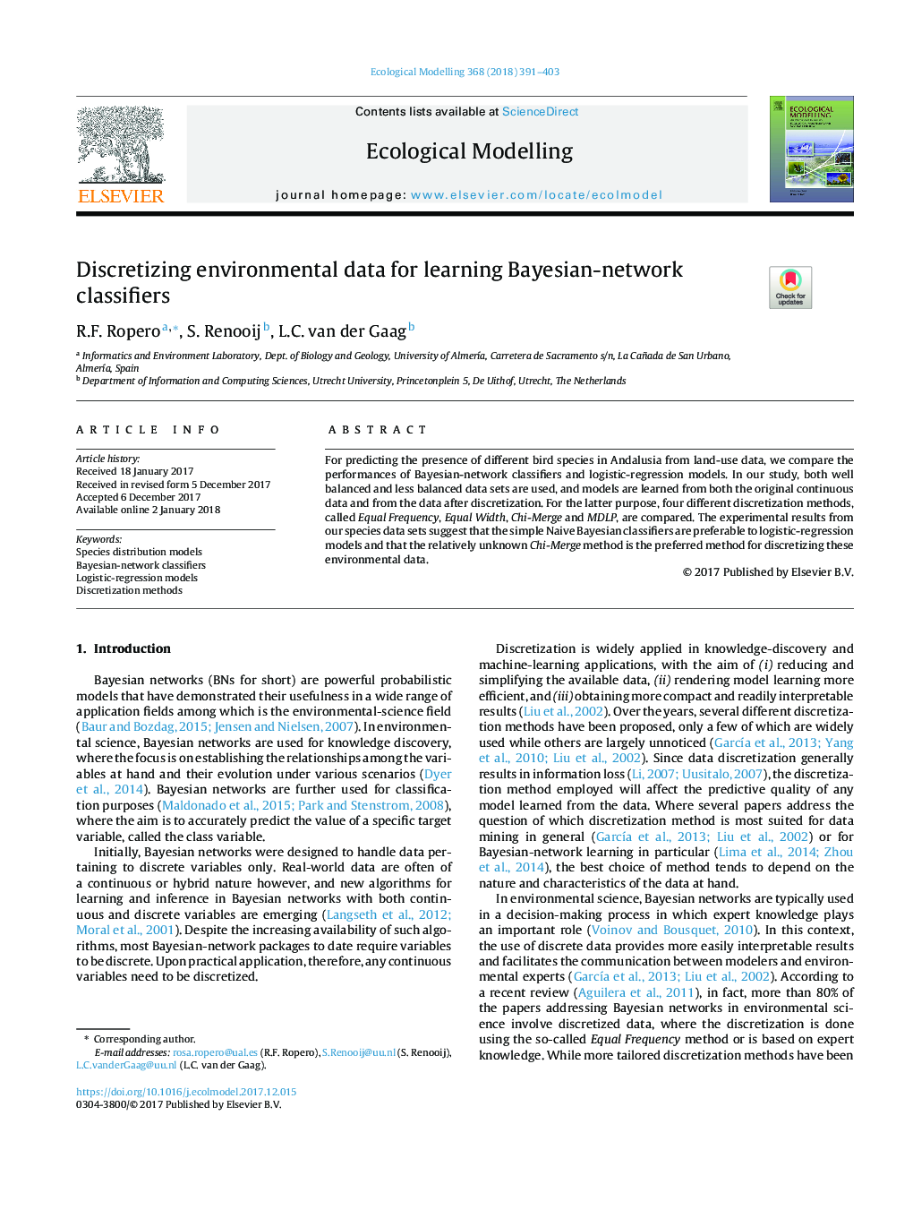 Discretizing environmental data for learning Bayesian-network classifiers