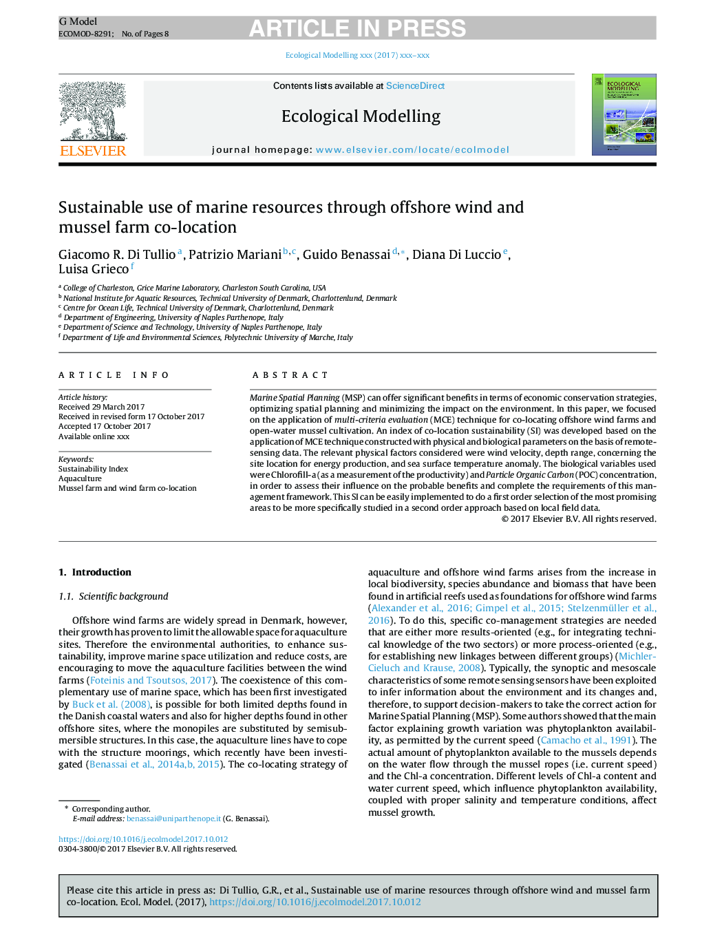 Sustainable use of marine resources through offshore wind and mussel farm co-location