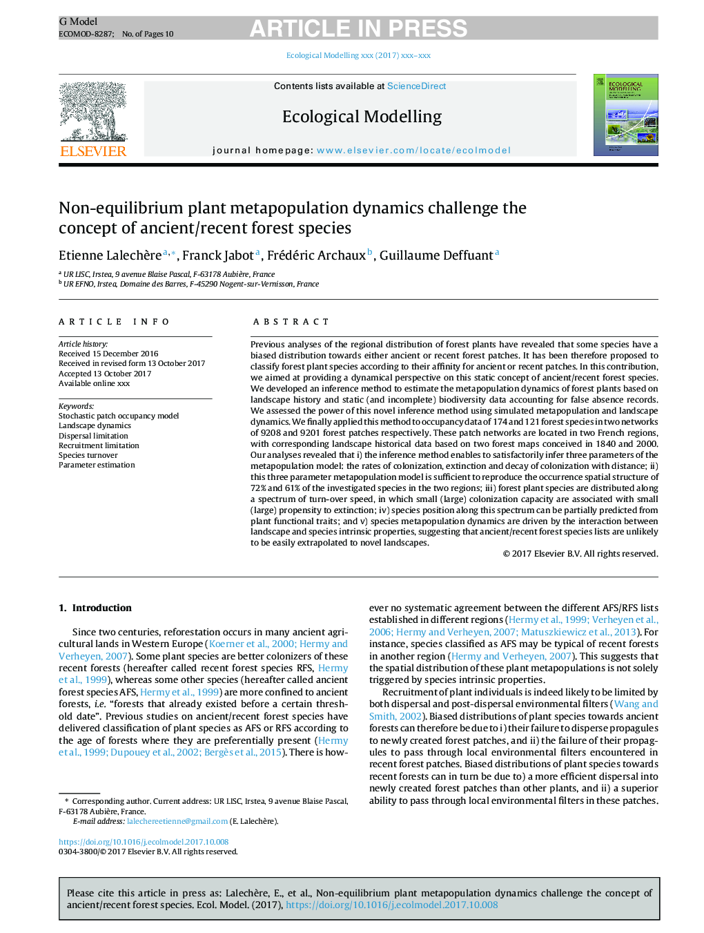 Non-equilibrium plant metapopulation dynamics challenge the concept of ancient/recent forest species