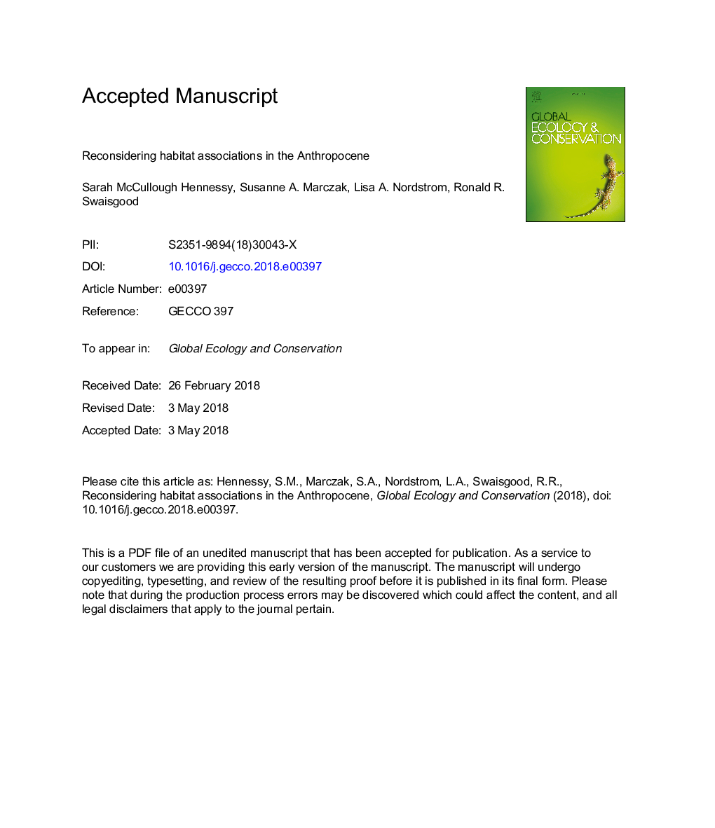 Reconsidering habitat associations in the Anthropocene