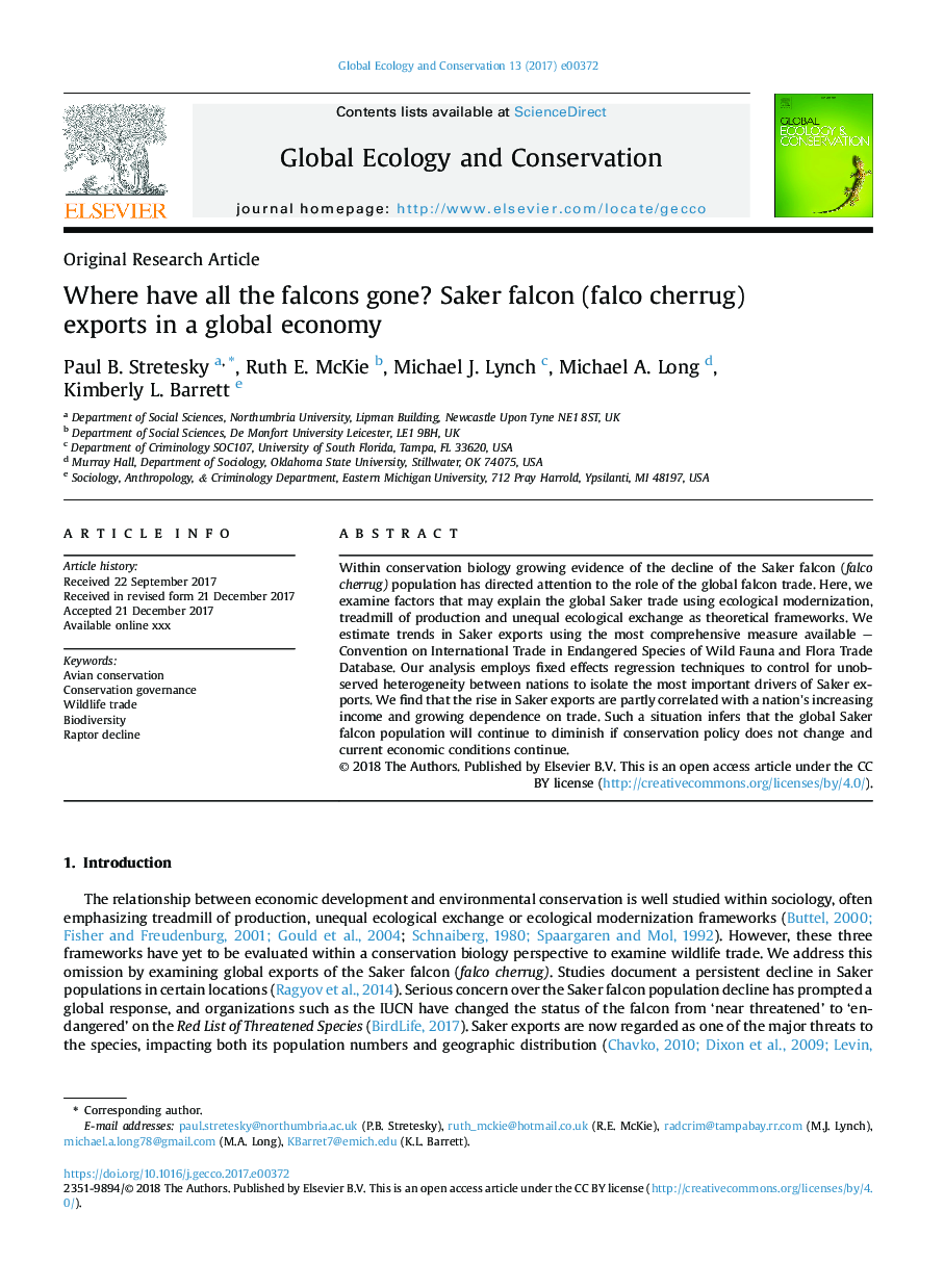 Where have all the falcons gone? Saker falcon (falco cherrug) exports in a global economy