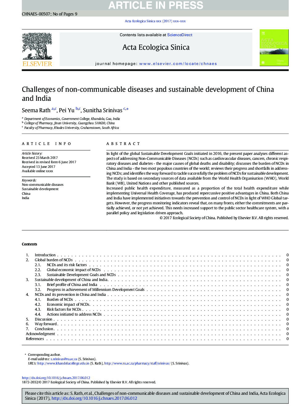 Challenges of non-communicable diseases and sustainable development of China and India